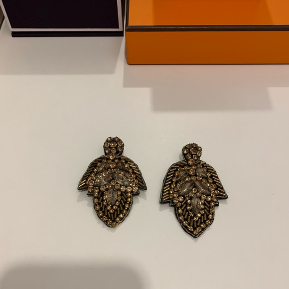 Anthropologie black & gold statement sparkly earrings 💎 - Picture 2 of 3